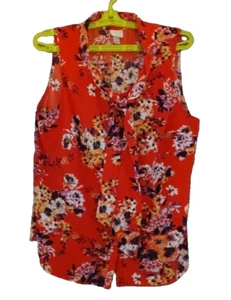 Women's Lightweight Red Floral Necktie Blouse Size Large A New Day, Brand - Picture 1 of 6