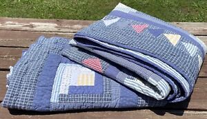 3Pc Toddler Bed Quilt & 2 Shams Blue Patch Magic w Hanging Tabs COTTON VGUC