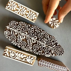 Indian Block Print Stamps, Wooden Hamsa Hand and Mandala Designs, Set of 3, 8 c - Picture 1 of 7