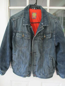 vintage Lee Jeans fleece lined denim trucker jacket boys XL 18-20 patches - Picture 1 of 9