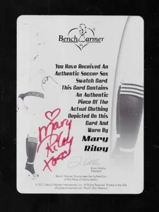 BenchWarmer Soccer Premium Soccer Sox Swatch Card 2 autographs Mary Riley 1/1 - Picture 1 of 2