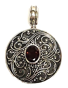 Suarti BA 925 Sterling Silver Swirl Motif Oval Garnet Pendant Indonesia - Picture 1 of 5