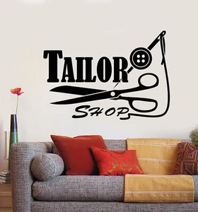 Vinyl Wandtattoo Schneider Shop Logo Fäden Nadel Schere Aufkleber (2225ig) - Bild 1 von 3