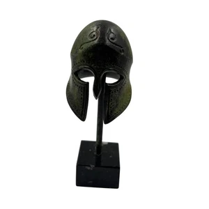Scultura Elmetto Spartano Greco Corinto Bronzo Base Marmo Nero Schienale Crest - Foto 1 di 9