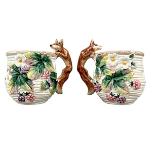 Par de tazas vintage 1990 Fitz & Floyd Wild Berries mango de zorro floral 5" - Imagen 1 de 14