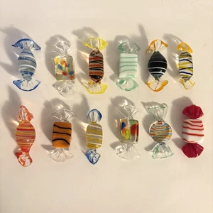 Lot of 12 Art Glass Wrapped Hard Candy Pieces Assorted Colors 2"-2.5" - Picture 1 of 7
