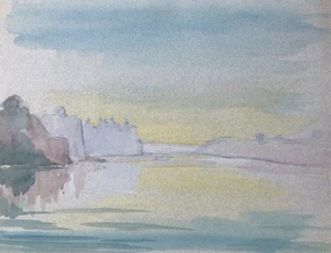 Kotah Landscape Painting Art Antique India Watercolor 1934 Unsigned 9 x 7 in - Picture 1 of 2