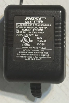 OEM BOSE A/C POWER ADAPTER  JOD-48U-08A (12V / 1.2A) PT 263027  COMPANION 2 - - Image 1 of 4