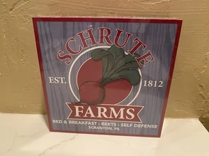 Schrute Farms 6" x 6" Holzkiste Wandschild Wanddeko - The Office Dwight - Neu - Bild 1 von 3