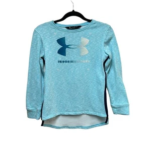 Under Armour Youth Large Lone Sleeve Sweater Sweatshirt Loose Fit Top Blue White - Picture 1 of 8