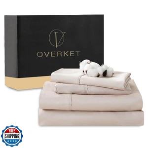 Overket Egyptian Cotton Sheets Full Size 4PCS 1000 Thread Count Sateen Weave  - Picture 1 of 5