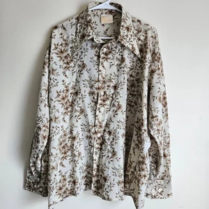 Mens Kings Road Brown Floral Button Down Shirt, Polyester, Sz XL - Picture 1 of 7