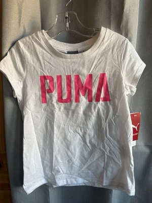 Puma Girls Logo T-shirt White With Pink Lettering Size 5 NWT - Image 1 of 4