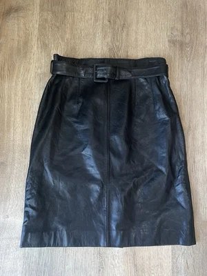 Vintage Wilsons Leather Black Belted Pencil Skirt High Waist Midi Size 14 Y2K 90 - Image 1 of 4
