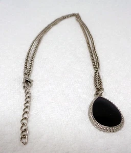 Silver Black Teardrop Pendant 12" Necklace - Picture 1 of 3