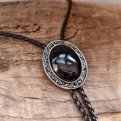 Collar de boda natural negro ágata bolo corbata para hombre vaquero occidental regalo vintage Foto 1 de 4