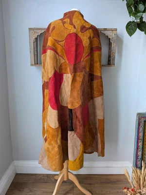 Original vintage 60s 70s patchwork suede leather cape jacket coat tall men women - Image 1 of 4