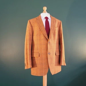 Carl Gross Blazer Men's 44R Rust Wool Check Notch Lapel Single-Breasted Jacket - Picture 1 of 15