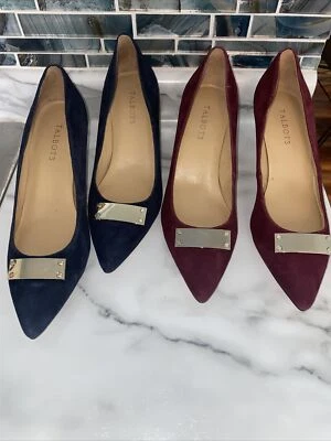 "2 pares de talbots de gamuza azul marino y borgoña de 3"" tacones clásicos adornados punta en punta" Foto 1 de 4