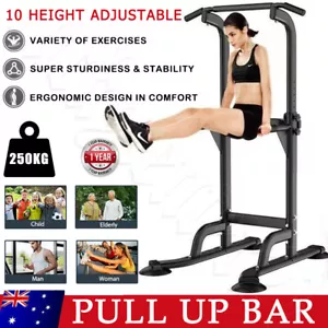 Height Adjustable Pull Up Tower Chin Up Pull Up Bar Push Knee Raise Gym Station - Picture 1 of 12