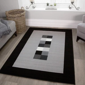 Grey Black Geometric Living Room Rug Soft Pet Friendly Easy Clean Lounge Rug UK - Picture 1 of 13