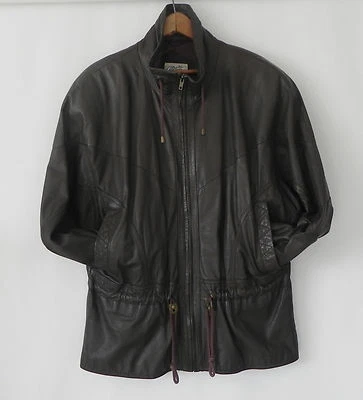 Nordstrom Brass Plum Soft Leather Coat Dark Brown Full Zip Pockets Size S - Изображение 1 из 4