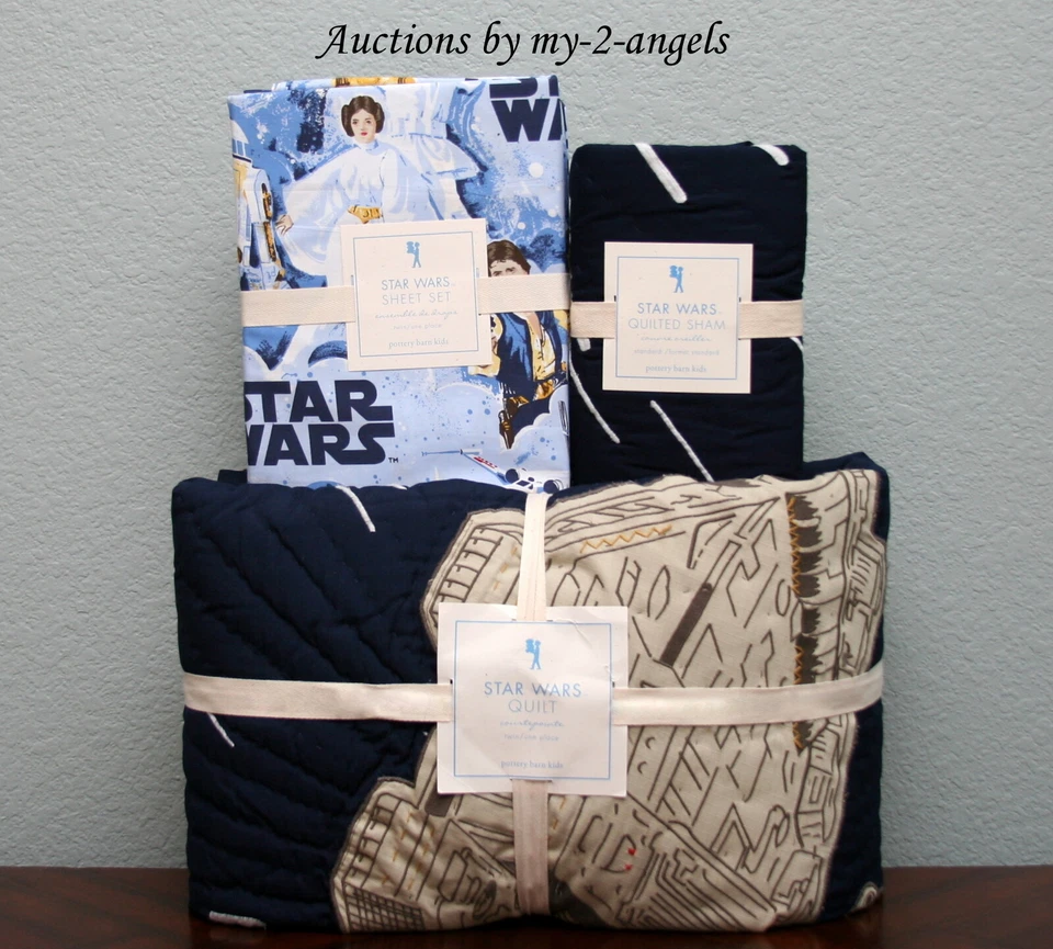 Pottery Barn Kids STAR WARS MILLENNIUM FALCON Twin Quilt+Std Sham+Sheet Set NLA - Image 1 of 1