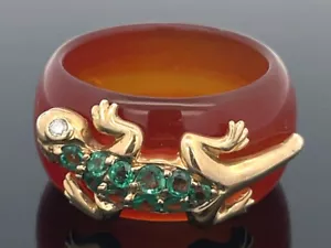 SCHMUCKJAGD RING GR.18,5 (CA.58) AUS ACHAT MIT SMARAGD & DIAMANT & 585/-GELBGOLD - Bild 1 von 3