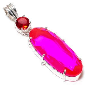 Rainbow Mystic Topaz Garnet Gemstone Silver Plated Pendant Jewelry 1.5" - Picture 1 of 1