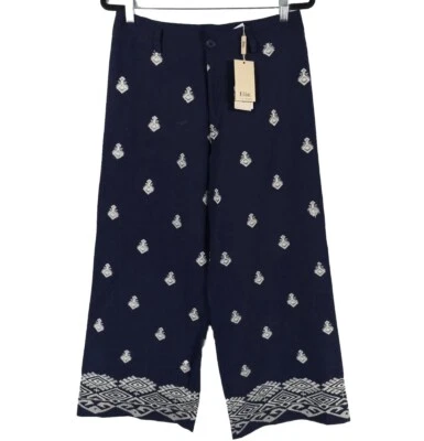 ELIE. ELIE TAHARI LINEN Blend Pants Embroidered Wide Leg Trousers Size 8 - Image 1 of 4