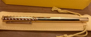 Swarovski Ballpoint Pen Yellow Gold-tone with stones - Refillable - New with box - Picture 1 of 14