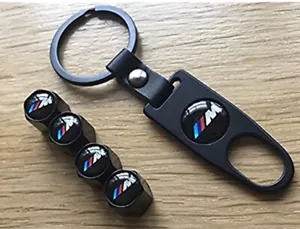 Black Set of 4 Valve dust Caps with key ring Fits BMW M Sport Wheel Dust Covers - Picture 1 of 1