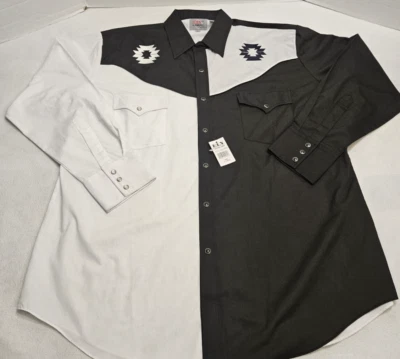 ELY Diamond Western Cowboy Long Sleeve Black White Shirt - Men's XL - Image 1 of 4