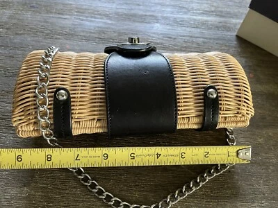 Cartera de Hombro Cartera de Fibra Natural con Cadena de Plata Pesada 2 Compartimentos Foto 1 de 4