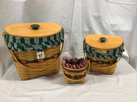 Set Of Three Longaberger 1998 Winter Wishes, Glad Tidings, Little Joy Baskets Cover