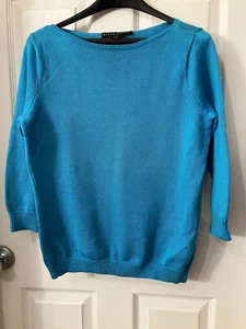 BLACK LABEL RALRH LAUREN Vintage Hong Kong Cotton Blue/Turquoise Knit Sweater M - Picture 1 of 10