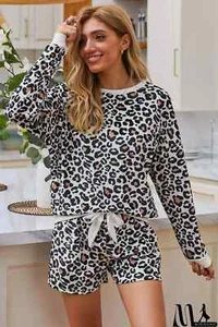 Leopard Long Sleeve Shorts Lounge Set - LC45026-2 - Picture 1 of 6