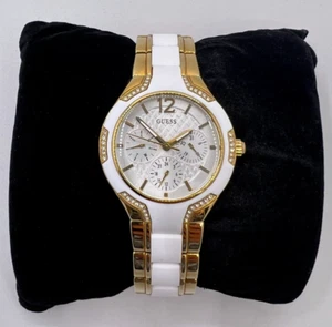 Guess Waterpro Quartz Gold-tone & White Dial W/ Crystals Watch - Good Condition - Picture 1 of 8