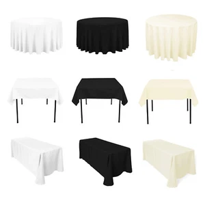 Polyester Tablecloth Table Cover Cloth Banquet Wedding Party White Black Ivory - Picture 1 of 4