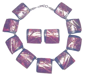 Juego de COLLAR/PENDIENTES BRUTALISTA 925 COBRE/ESMALTE de medios mixtos forjados a mano de estudio - Imagen 1 de 4