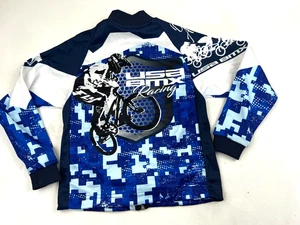 NEW BMX Bike Sweater Youth Small S Blue White Full Zip Long Sleeve Pockets Kids - Picture 1 of 10