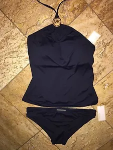 Michael Kors Tankini Badeanzug Logo Charm schwarz 2-teiliges Set Damen neu mit Etikett - Bild 1 von 10
