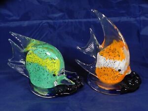 EUC PartyLite Art Glass Exotic Fish Tea Light Candle Holders Set of 2 Angel Fish