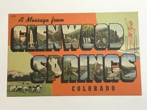 Postal Saludos CO Glenwood Springs Colorado Carta Grande Puntos de Interés - Imagen 1 de 2