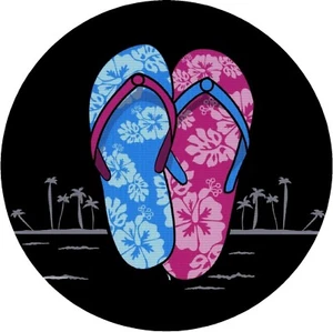 Flip Flops Tropical Palm Tree Drink Coasters Polyester Top Rubber Bottom Setof4 - Picture 1 of 2