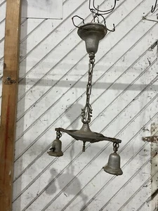 Antique Double Light Fixture Chain Pendant Pan Salvage - Picture 1 of 11