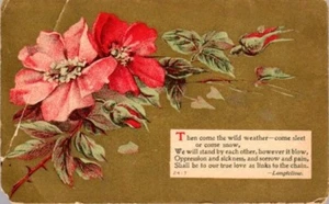 Dann komm das wilde Wetter Postkarte Longfellow Zitat Gold Metallic & Rosen 1913 - Bild 1 von 2