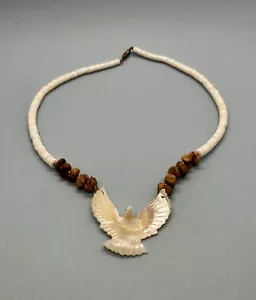 "Collar colgante de águila concha navajo hecho a mano vintage con cuentas de piedra y concha de 18""" - Imagen 1 de 11