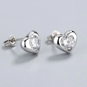 Pendientes de tachuelas de corazón de cristal para mujeres niñas plata esterlina 925 regalo Reino Unido - Imagen 1 de 9