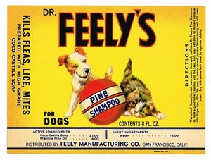 ECHTES FLASCHENETIKETT VINTAGE 1930ER JAHRE DR FEELY KATZEN HUND SHAMPOO KÄTZCHEN WELPE TERRIER - Bild 1 von 1
